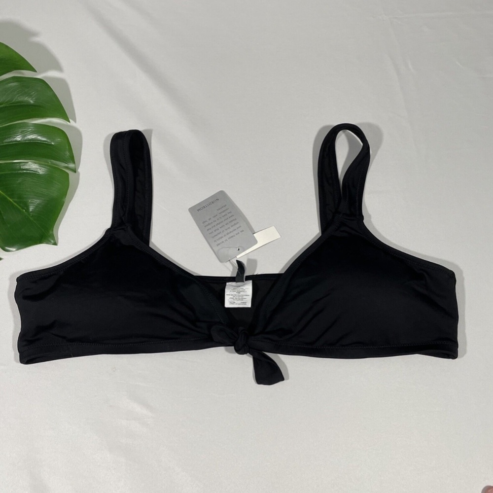 NWT MADEWELL [ PLUS 2X ] Second Wave Tie Front Bikini Top In True‎ Black - Picture 3 of 12